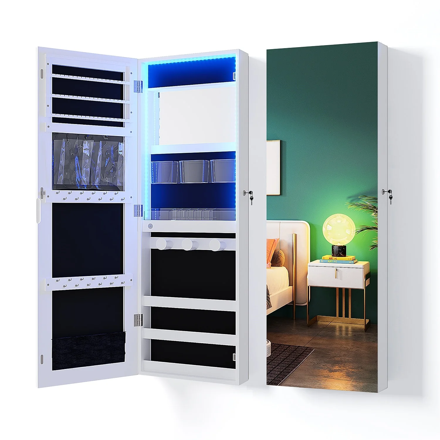 14.6*42.5*3.8 Wall Mounted Jewelry Storage Jewelry Armoire Mirror Cabinet - 14.6*42.5*3.8