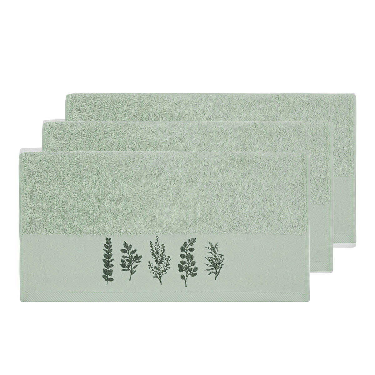 EUCALYPTUS - Lot de 3 serviettes invité Menthe 30x50 cm