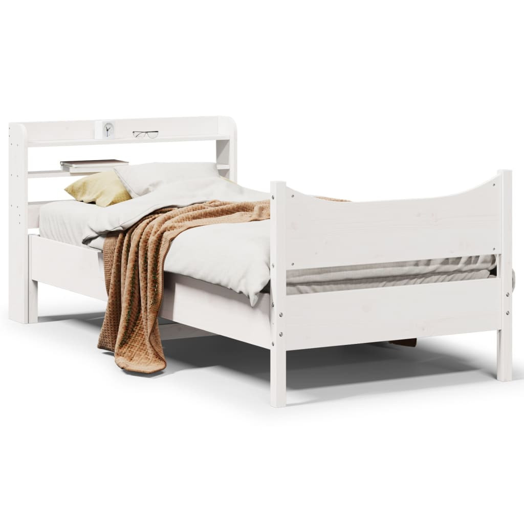 Rama łóżka z wezgłowiem biała 75x190 cm lite drewno sosnowe