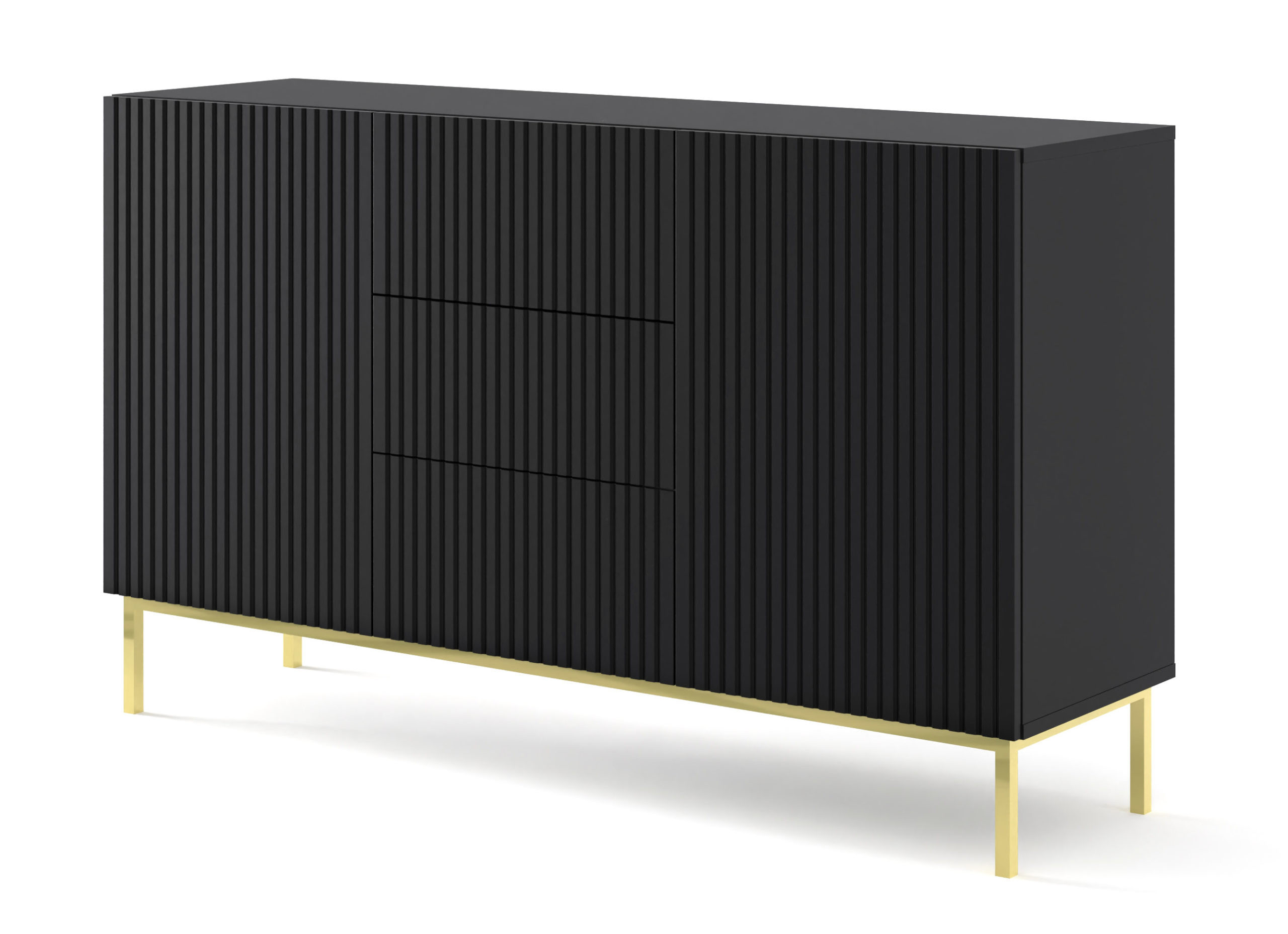 Ravenna B Komoda 150 2D3S frez MDF czarny mat   RAMA ZŁOTA