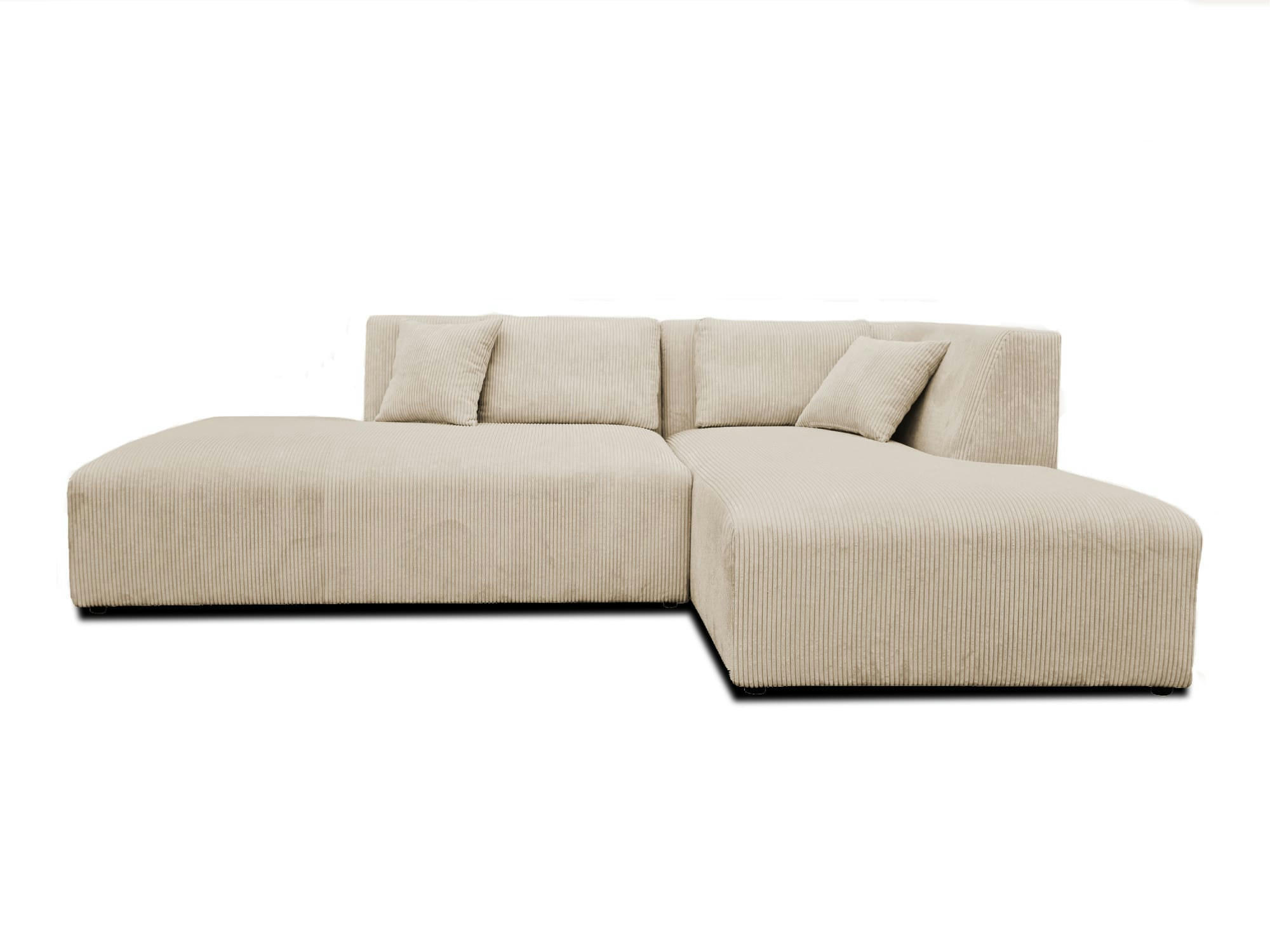 VICTOIRE - Canapé d'angle droit 4 places en velours côtelé beige
