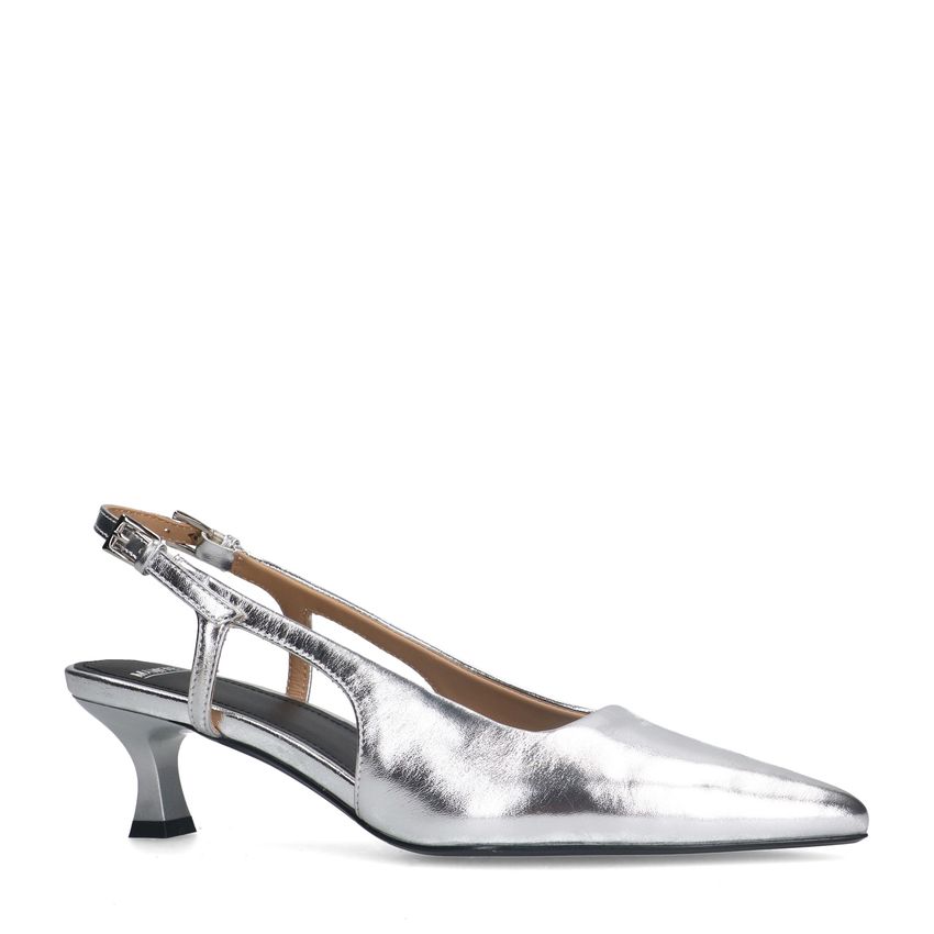 Manfield Zilveren leren slingbacks