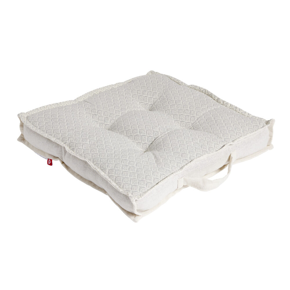 Coussin de sol carré motif feuillage blanc écru 40x40cm