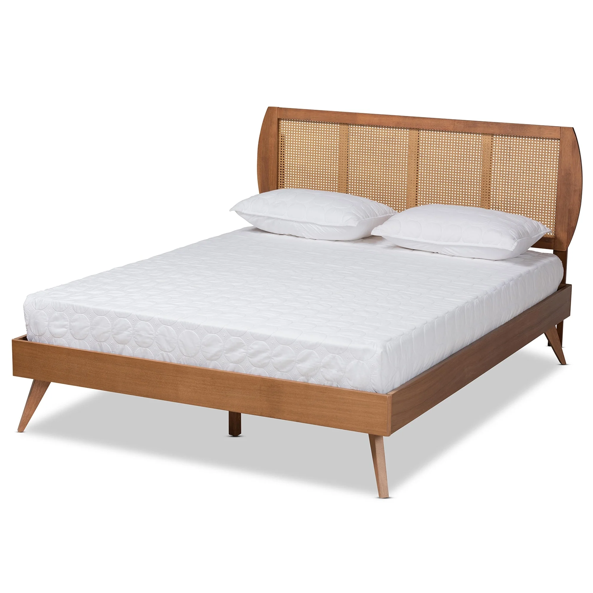Asami Walnut Finished Wood and Synthetic Rattan Platform Bed