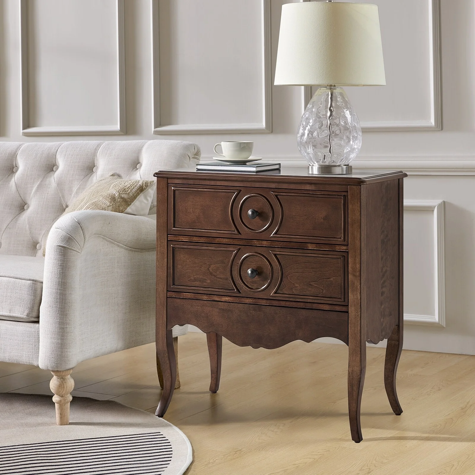 Sidney Traditional 3-Drawer Nightstand with Built-In Outlets and USB by HULALA HOME