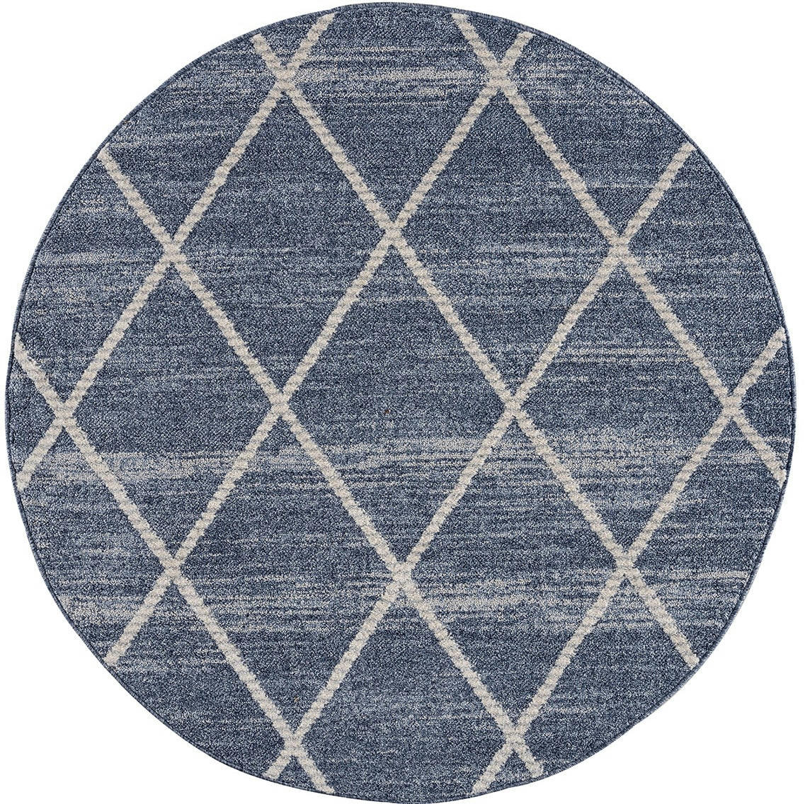 FLÄT - Tapis rond géométrique tressées bleu et crème 200x200cm