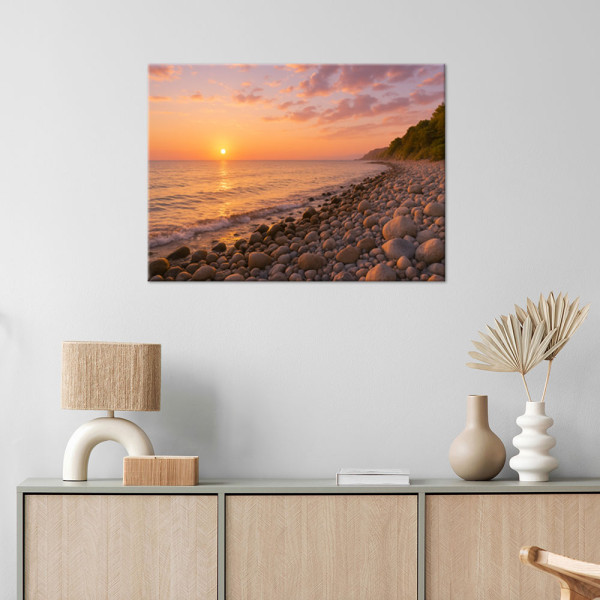 Obraz do salonu sypialni, Zachód słońca Plaża Morze Kamienie 30x20