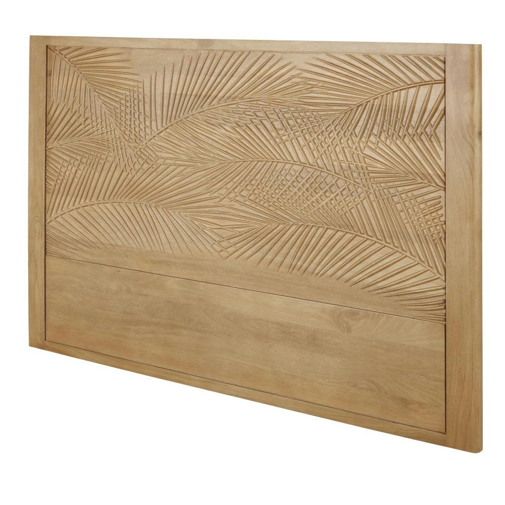 Tanzania - Tête de lit 160 en manguier massif motif tropical sculpté