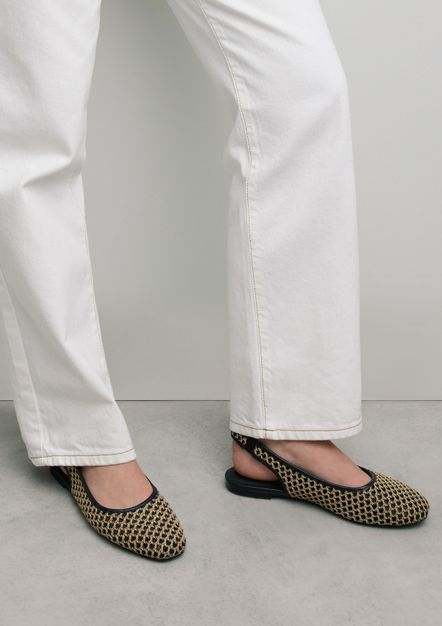 Beige fishnet slingbacks