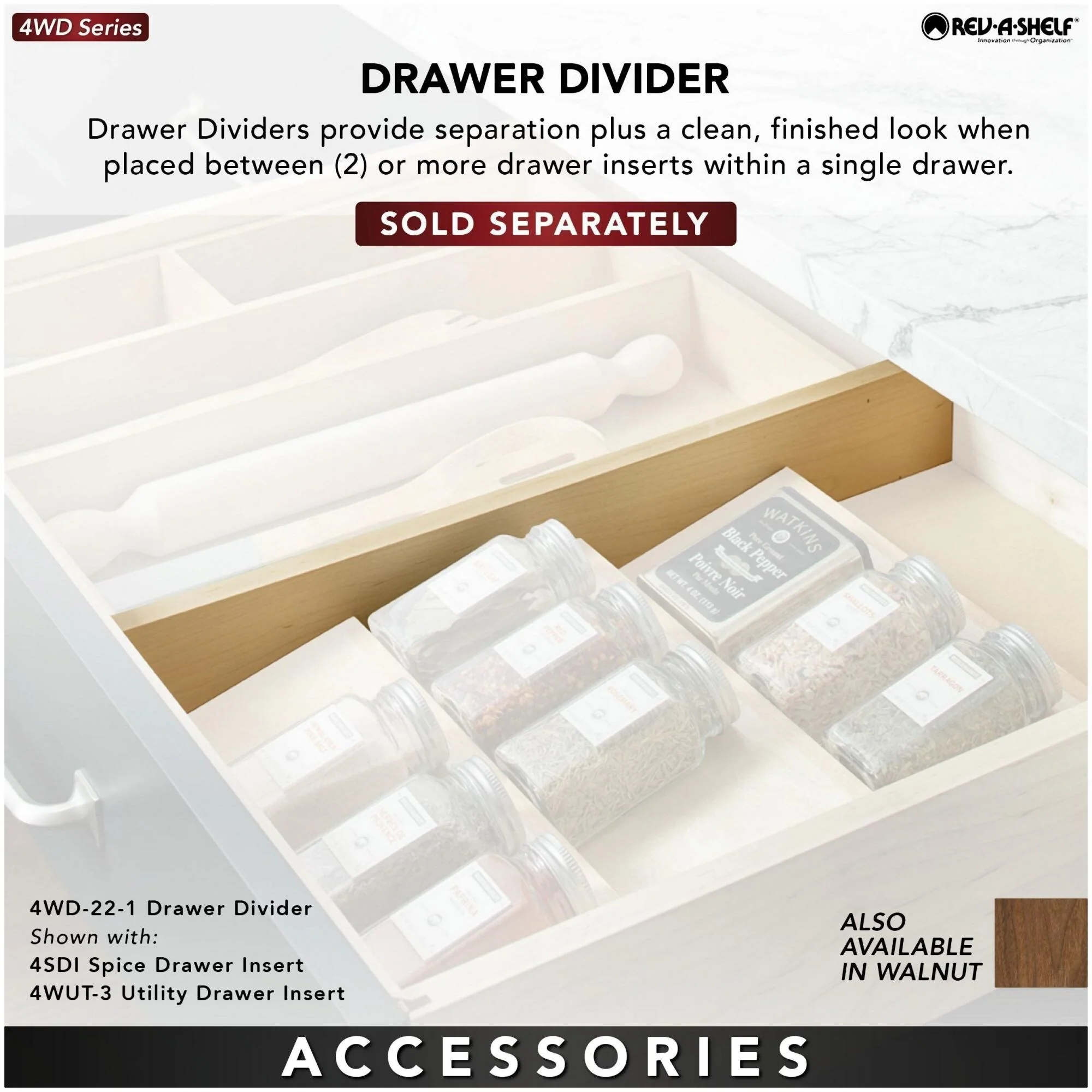 Rev-A-Shelf 4SDI Series 22 Inch Spice Rack Drawer Insert