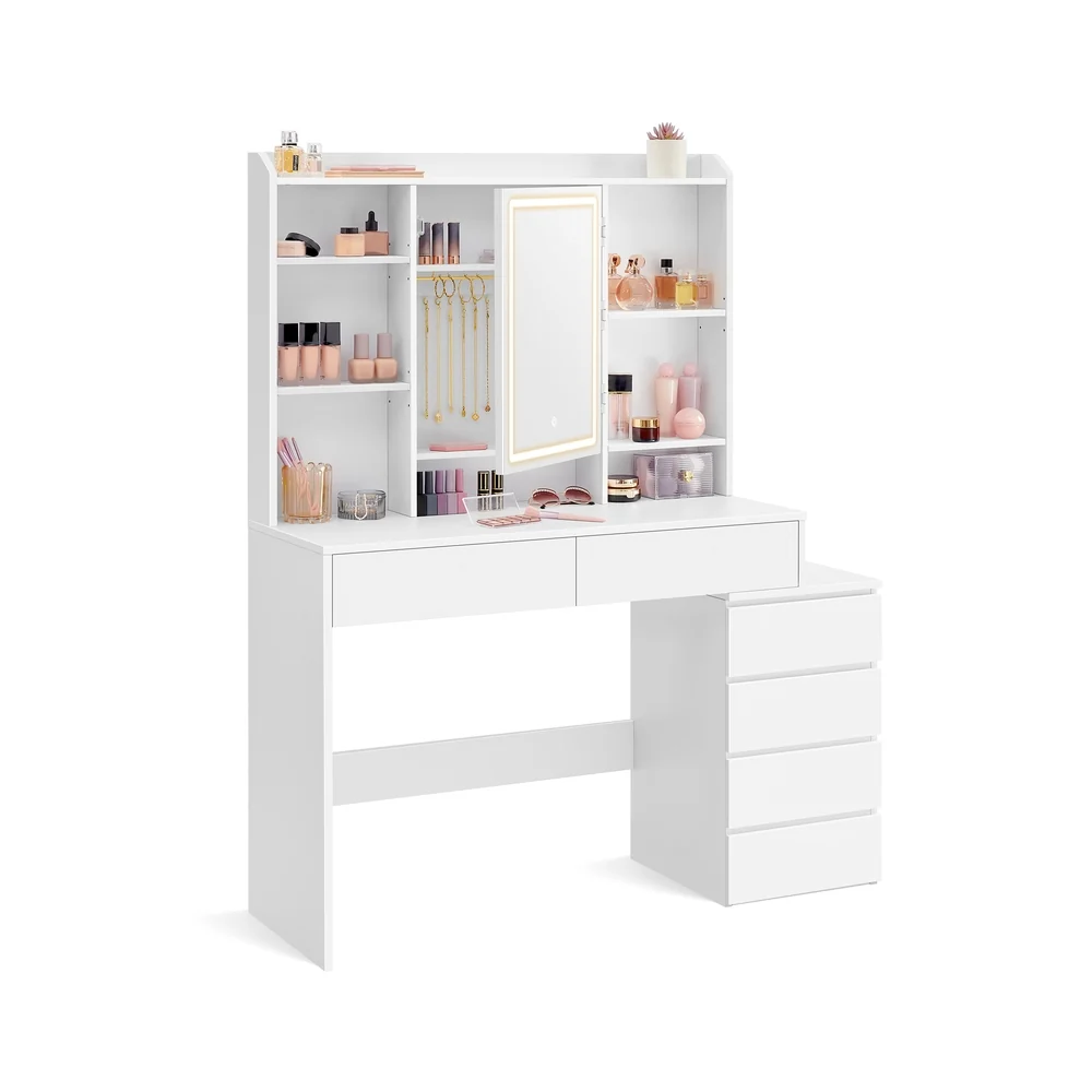 Coiffeuse avec grand miroir LED à luminosité réglable