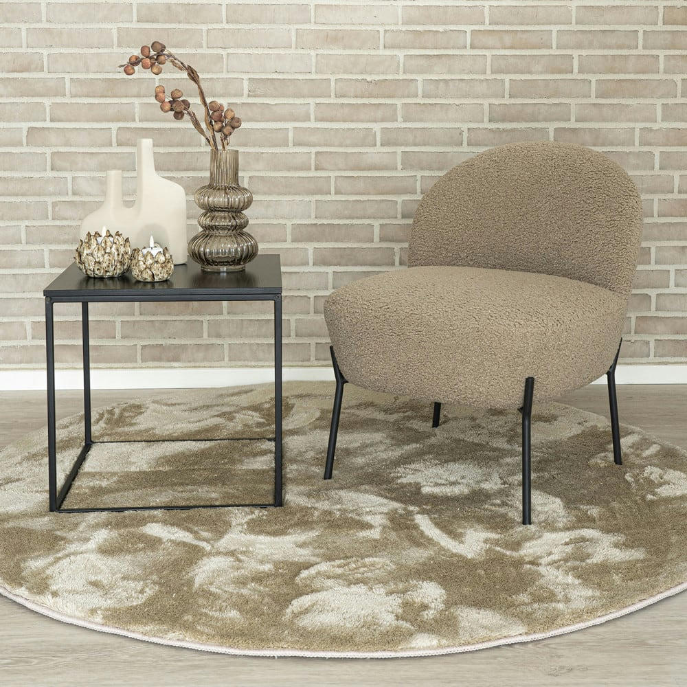 MERIDA - Fauteuil en tissu bouclette et métal sable