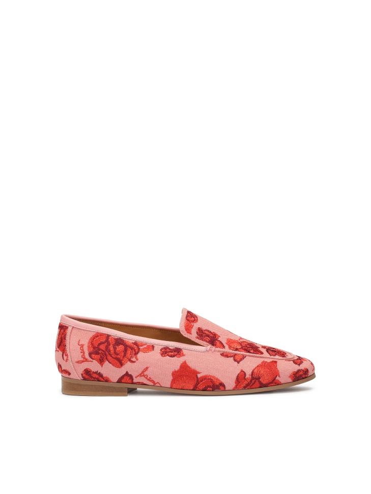 Pink shoes with red floral motif