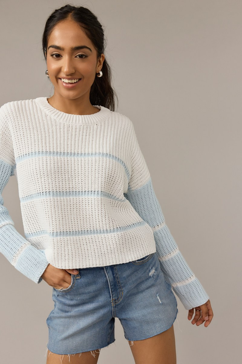 Alice Two Tone Striped Pullover Light Blue