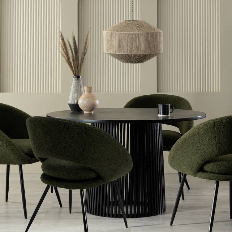 Habitat Jericho Round Black Dining Table & 4 Green Chairs