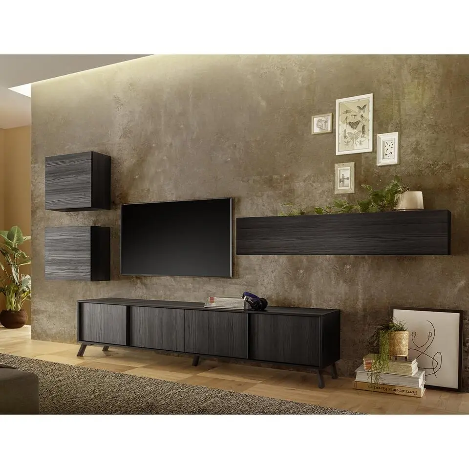 CITY Meubel TV 4 Deuren - Zwart - 40x205x48 cm