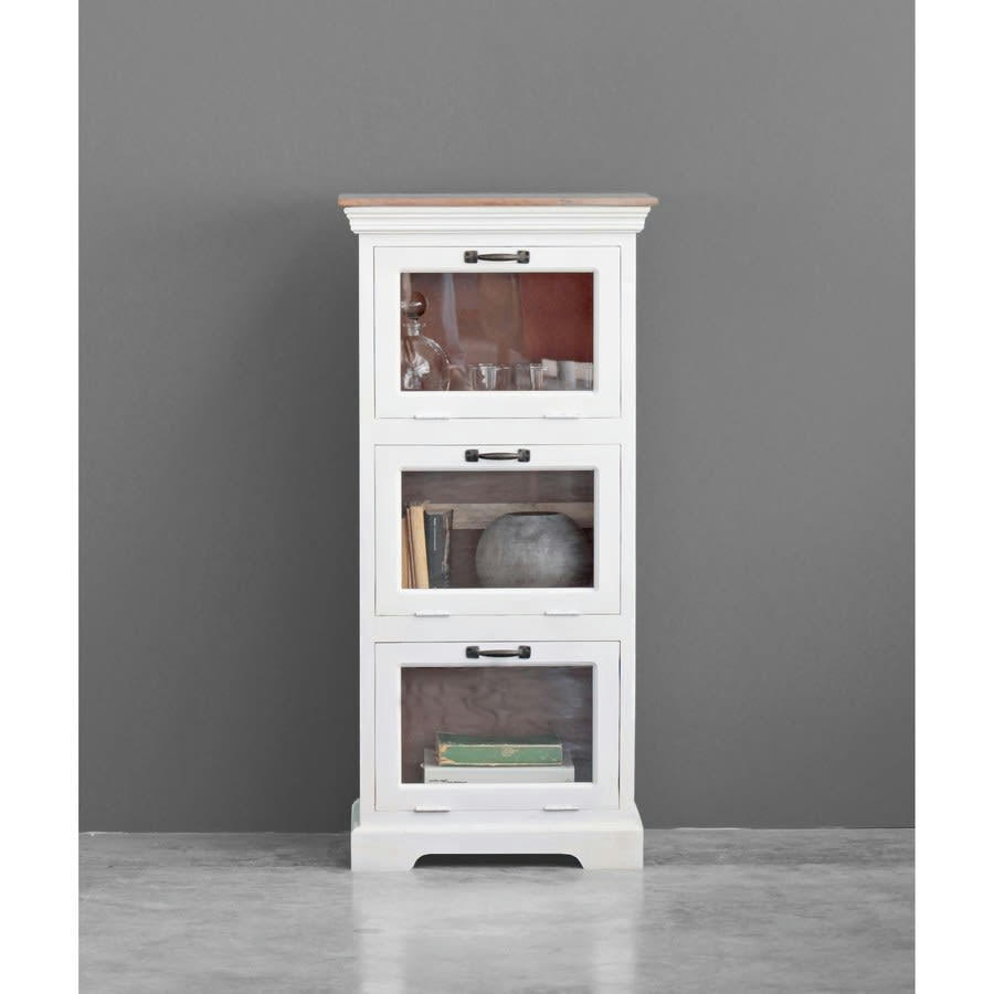 BIANCO PROVENZALE - Vitrine en manguier blanc, avec 3 portes pliantes.