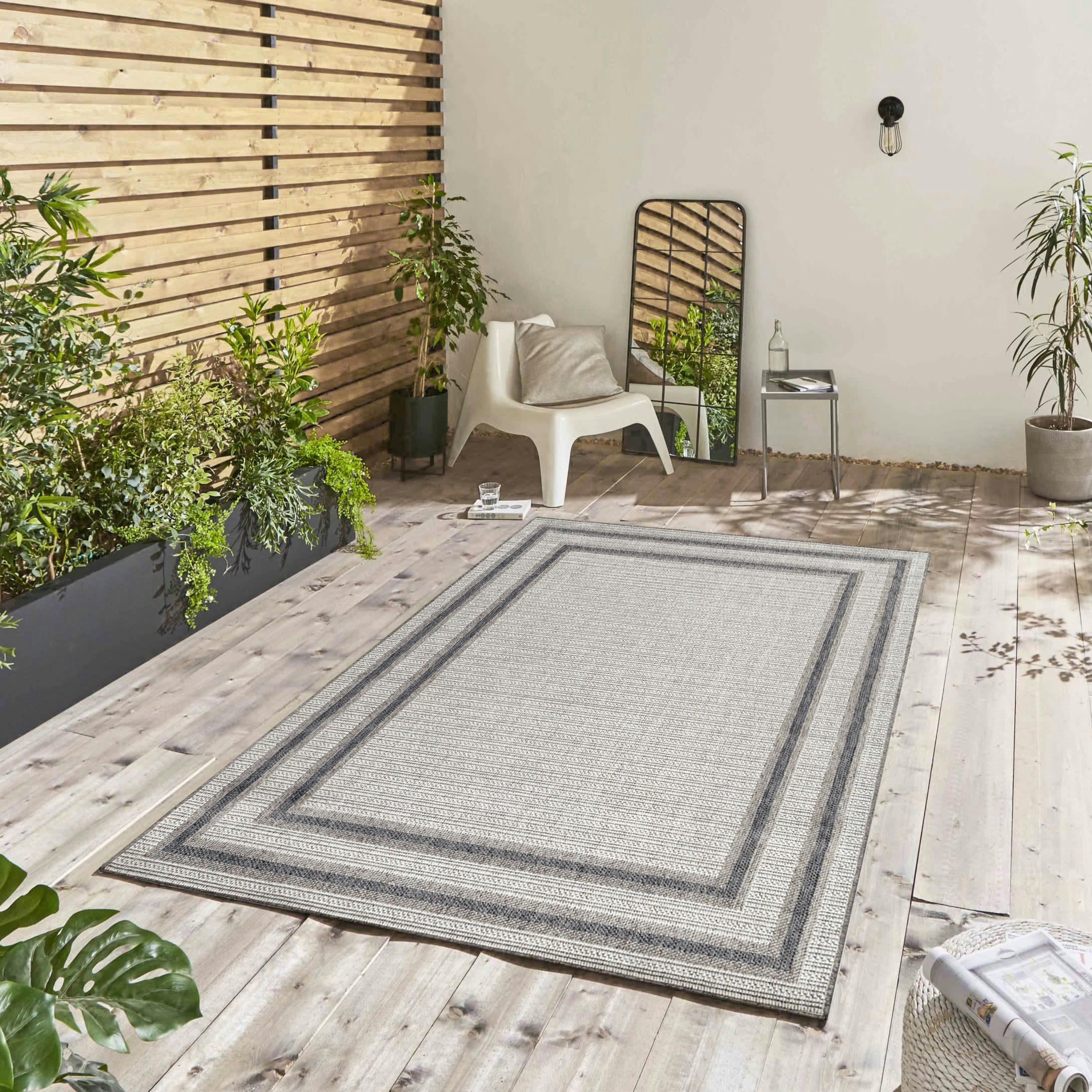 TOPO - Tapis extérieur tissé plat greige et gris 140x200cm