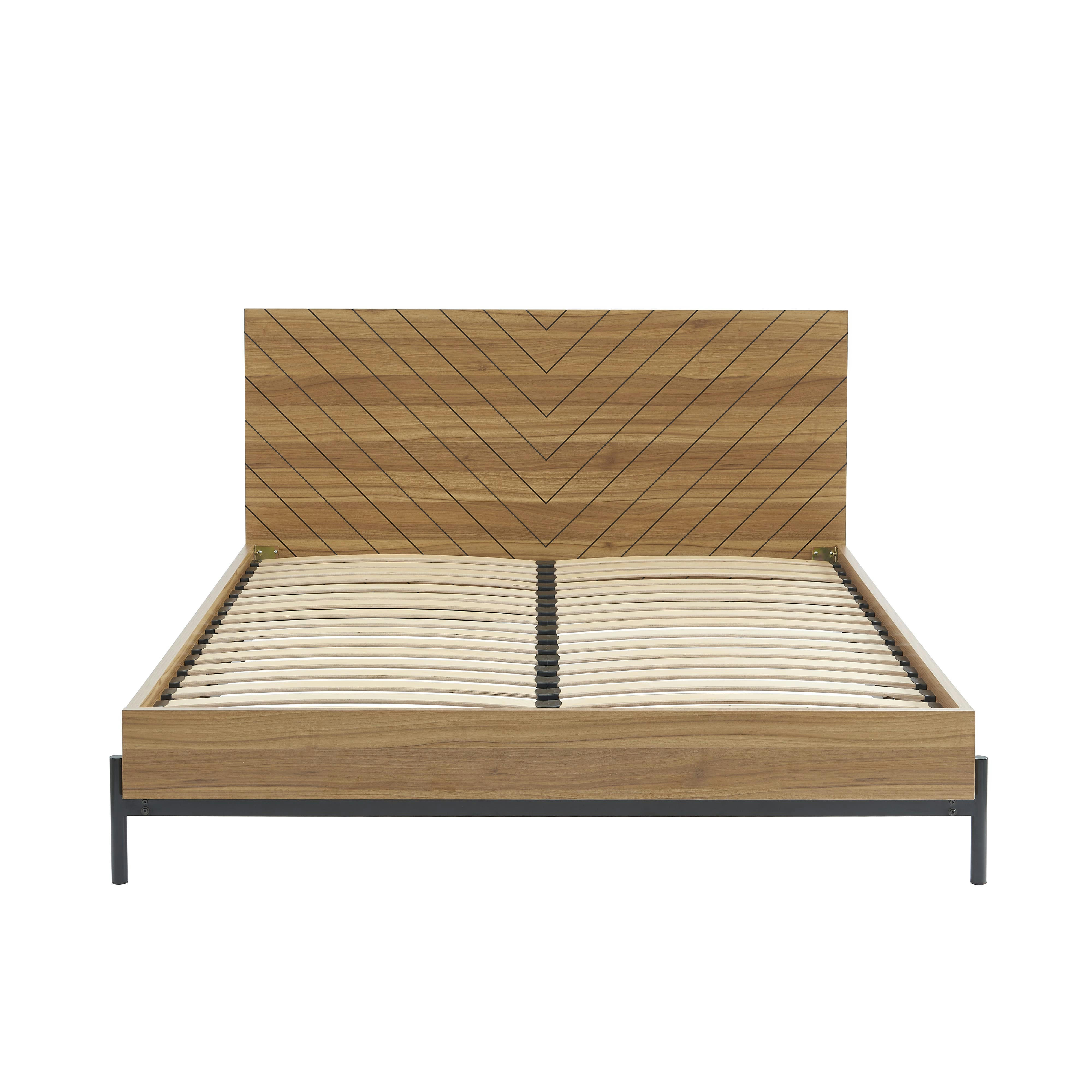 GEOMA - Lit double  effet chêne foncé 140x190 sommier inclus