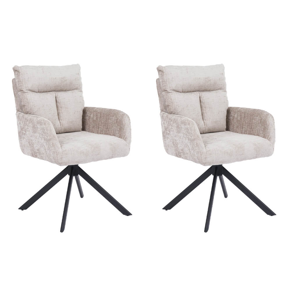 Home Deluxe ALUNA chenille eetkamerstoel met armleuningen - set van 2 beige