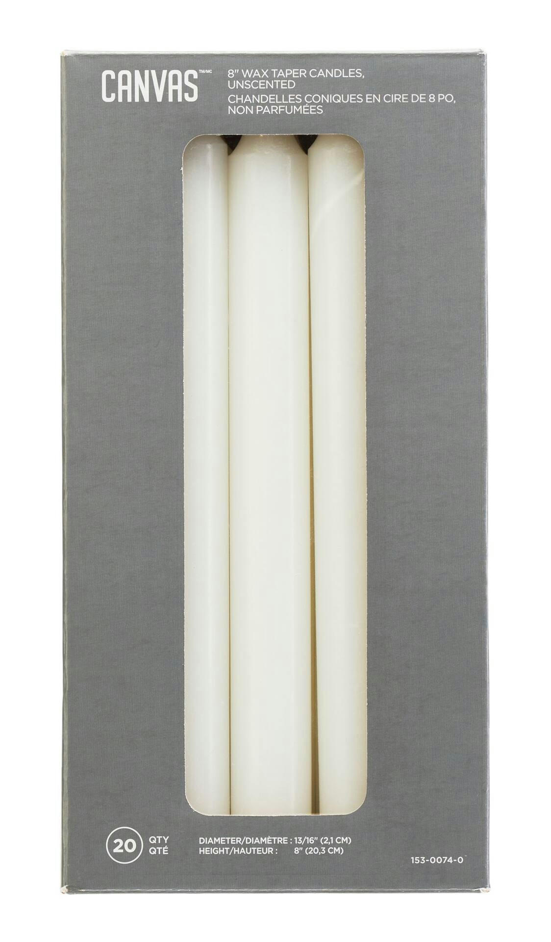 CANVAS Taper Pillar Candles, 20-pk