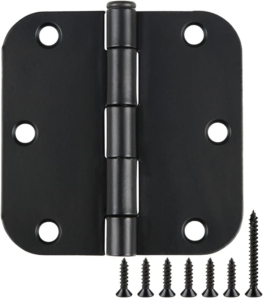 48 Pack Rounded Matte Black Door Hinges 3.5 Inch 5/8 Radius for Interior 3 1/2 Flat Iron Bifold Residential Standard Bedroom Indoor for Doors 3 ½Hardware House Home Decor Essentials Accessories