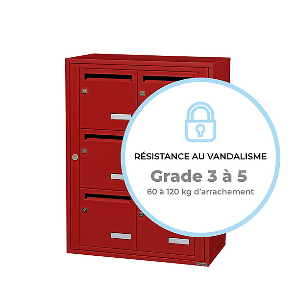 Bloc collectif leabox.com, 2x3, grade 3, simple face, intérieur, fixation murale, Rouge brun RAL 3011 finition brillante