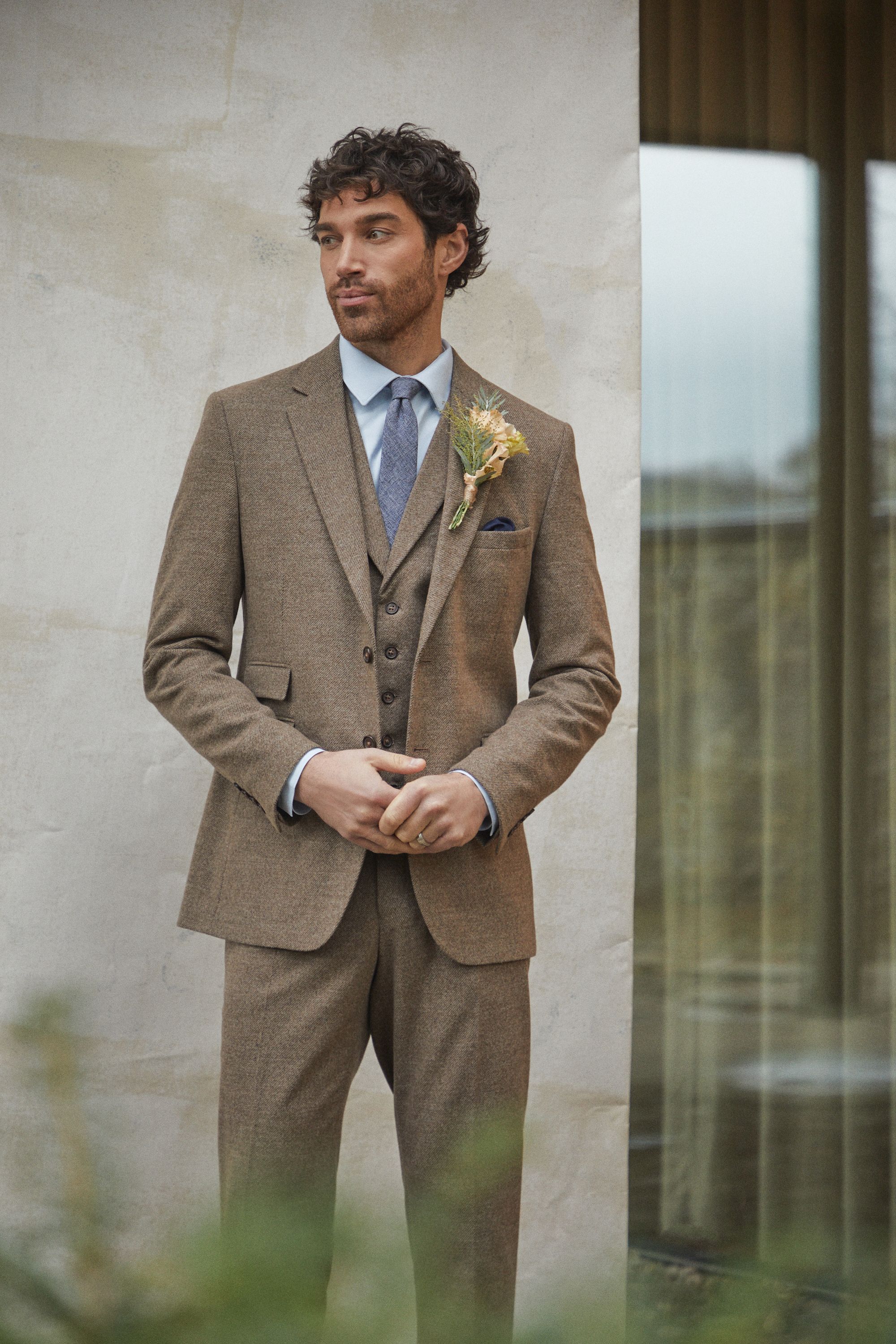 Burton Light Brown Tweed Look Tailored Fit Suit Trouser