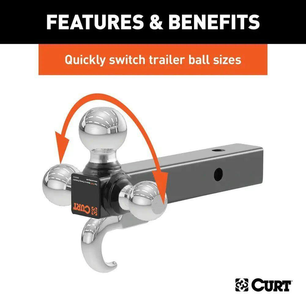 CURT Multi-Ball Mount with Hook (1-7/8-in, 2-in & 2-5/16-in Chrome Balls)