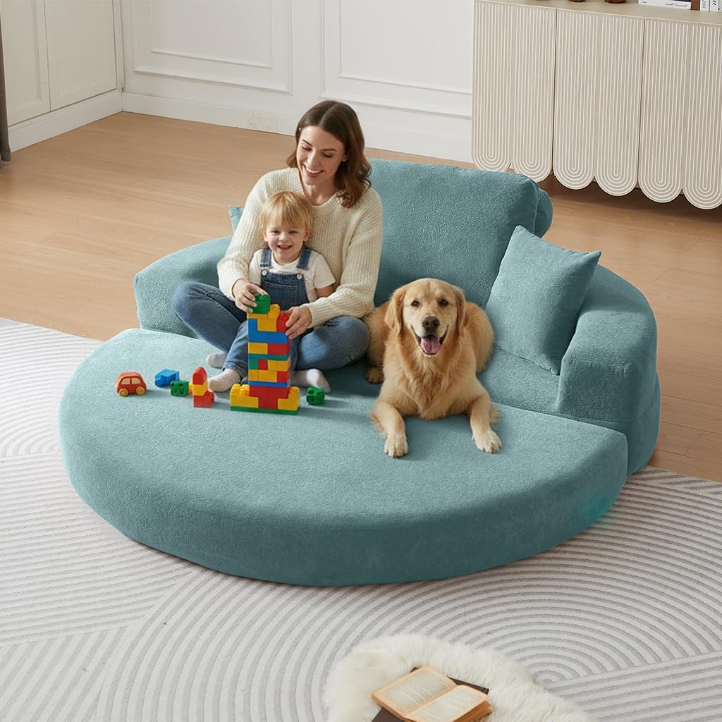 71 Boneless Couch Sofa Bed Oversized Round Couch 2-in-1 Foldable Floor Loveseat Sofa for Living Room and Apartment No Assembly (Sky Blue, 71)