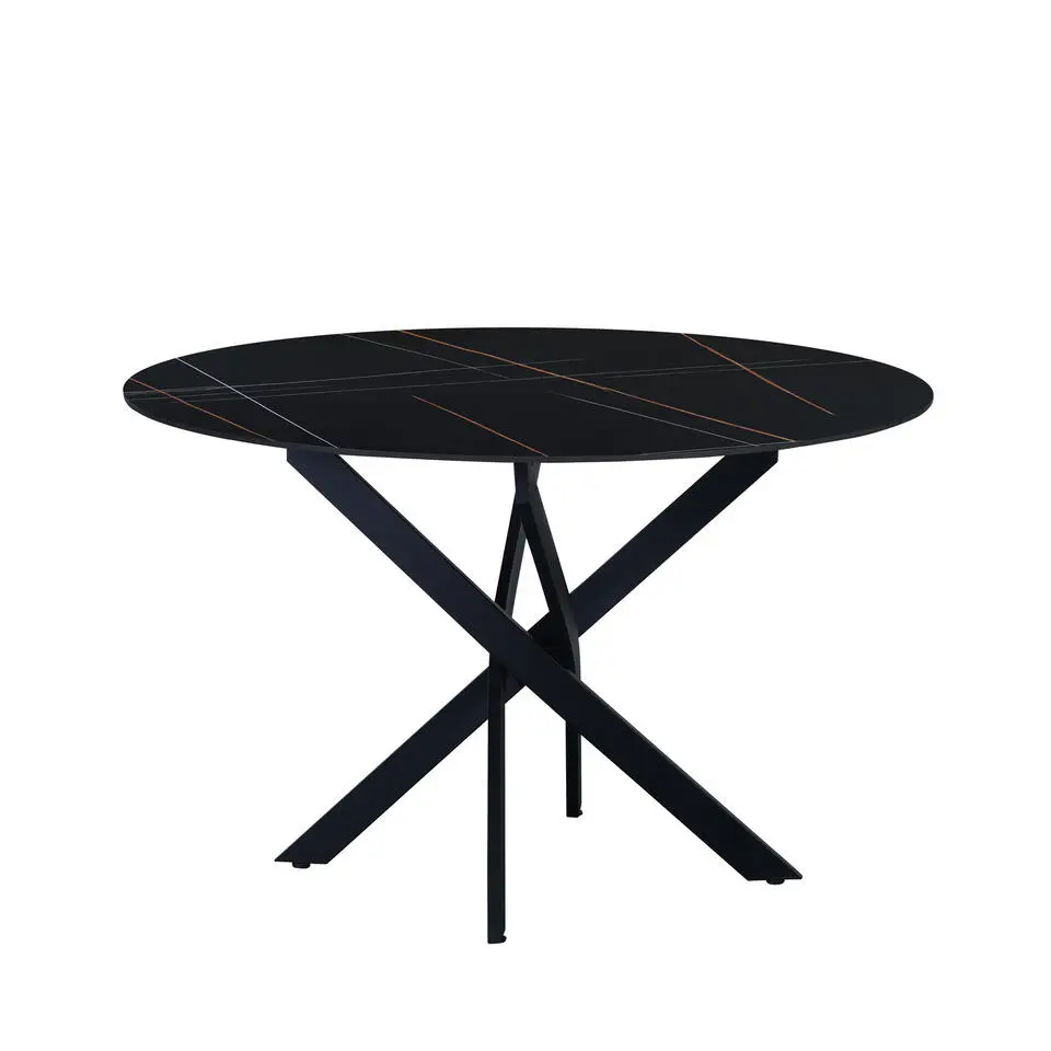 Ronde eettafel Vivian &Oslash;120 cm marmerlook zwart spinpoot - Stoneware - Zwart