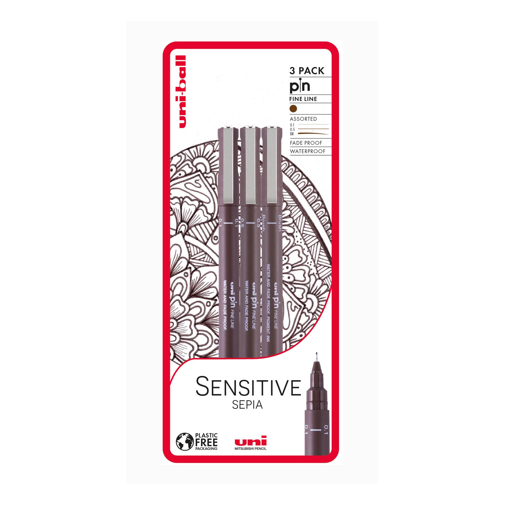 Uni-ball PIN Sensitive Sepia Fineliners 3 Pack