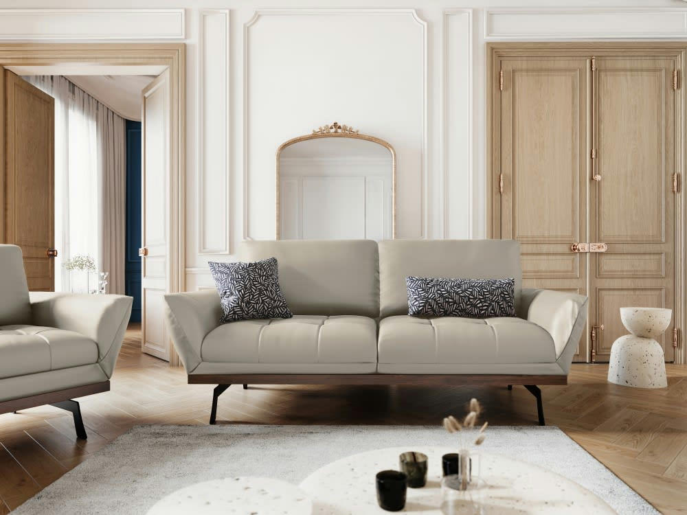 OLIVIER - Canapé 3 places en cuir gris clair