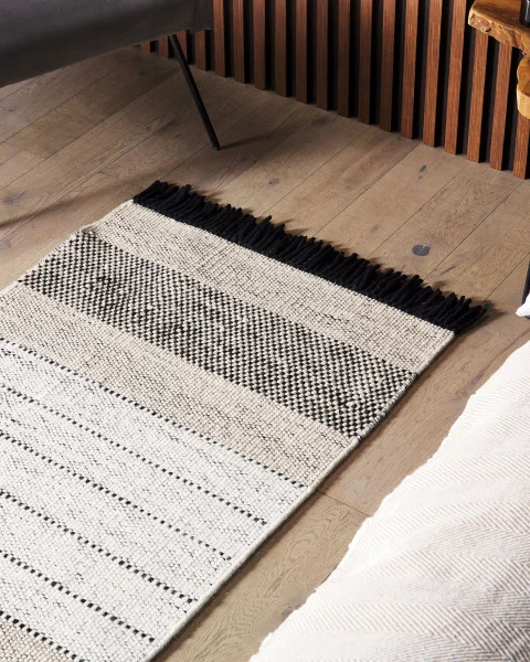 Dywan 80x150 cm wełna beżowo-czarny