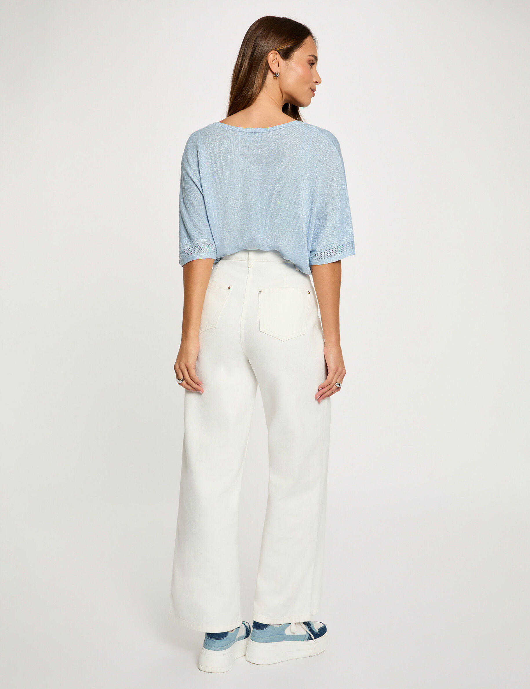 Jumper V-Neck Short Sleeves Sky Blue Women