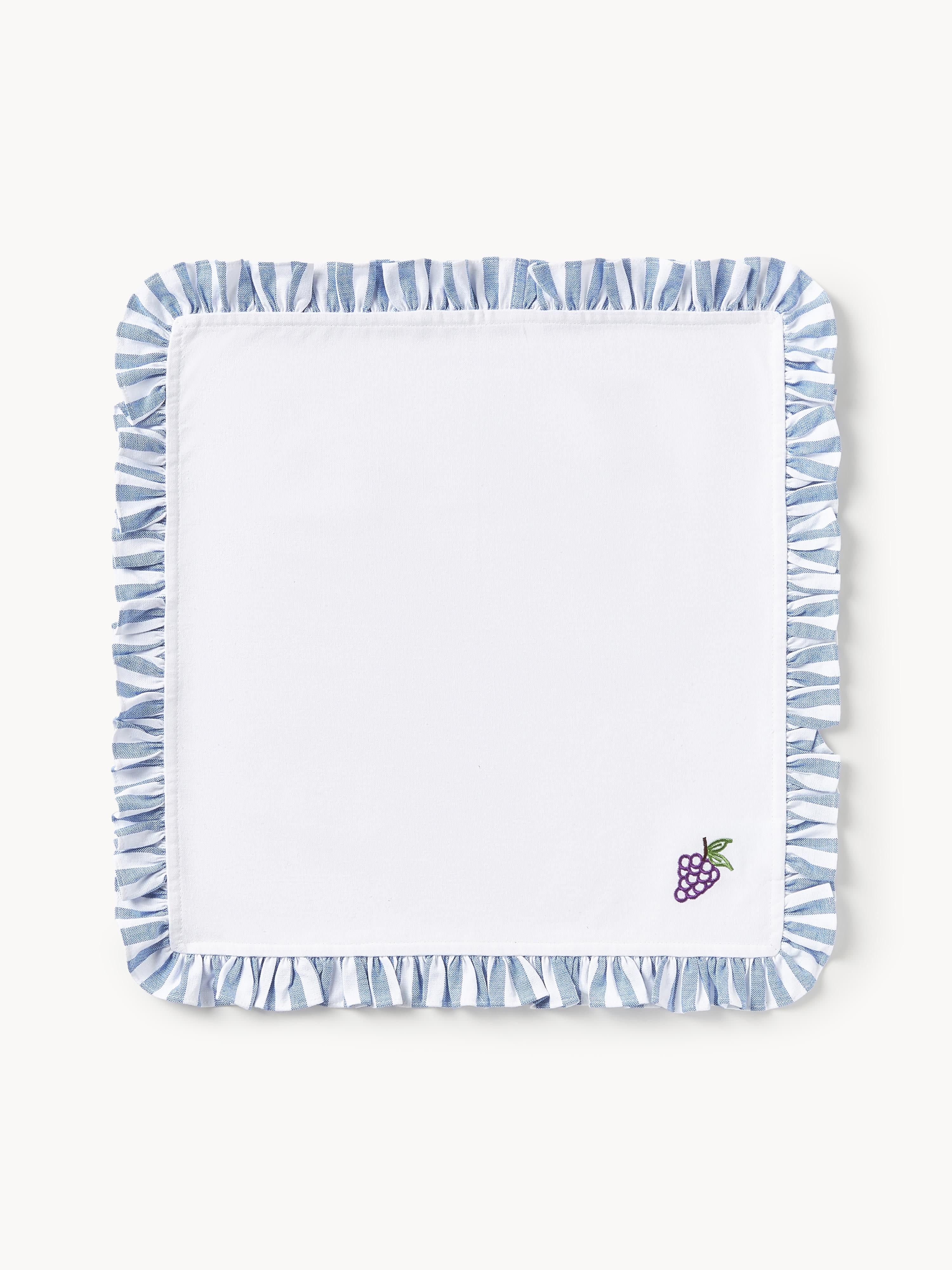 Stoffservietten Melony mit gestickten Motiven und Rüschen, 4er-Set