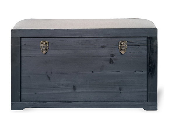 Banc coffre avec coussin en lin - L. 80 x P. 40 x H. 53 cm - Noir et beige - TURZA
