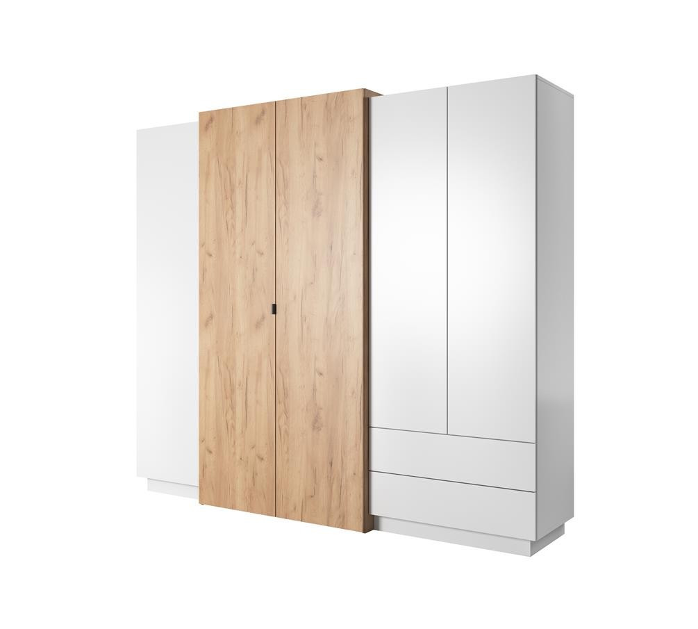 Duża szafa do sypialni WOOD / biały mat   dąb craft złoty