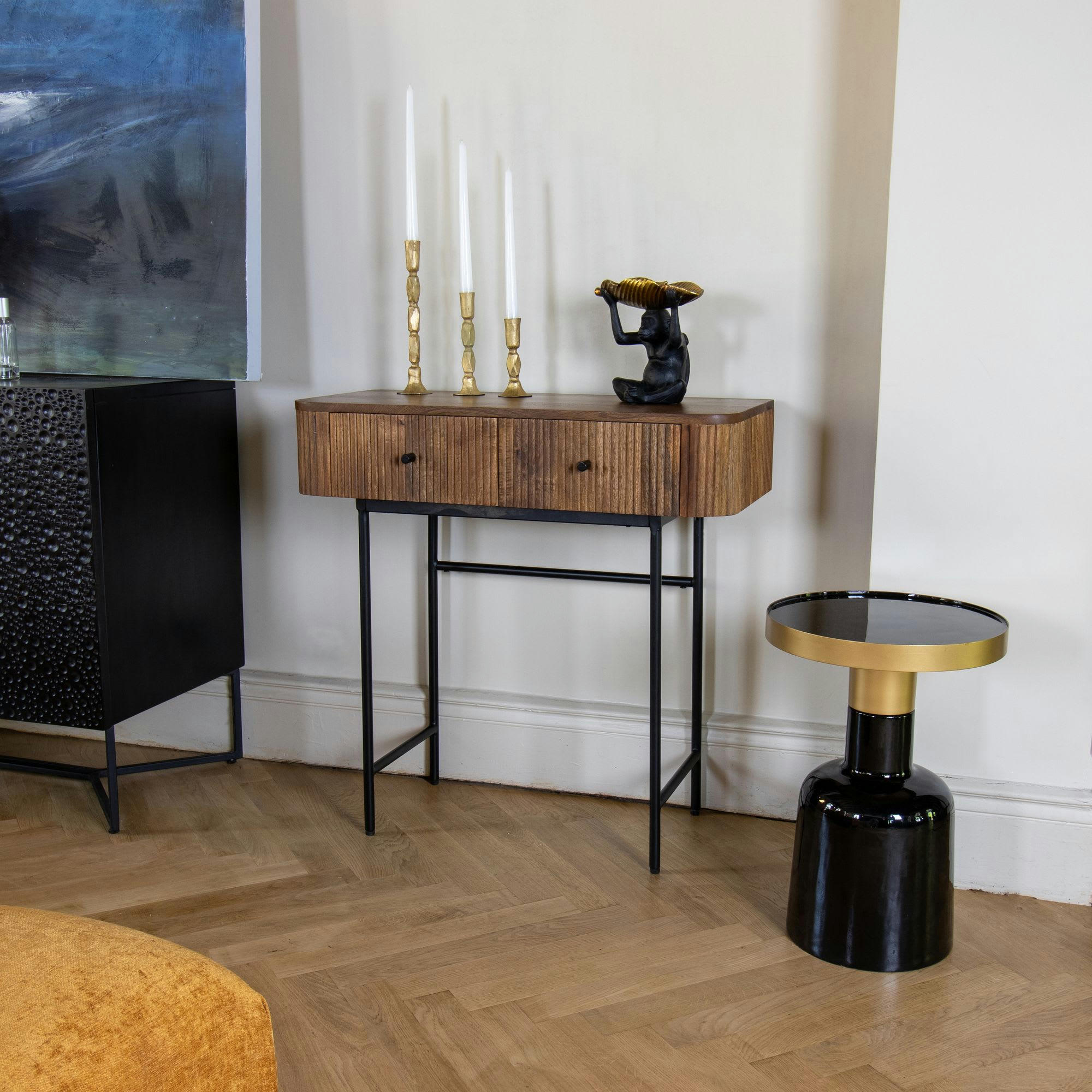 IQUITOS - Console en bois de manguier et pieds en métal noir