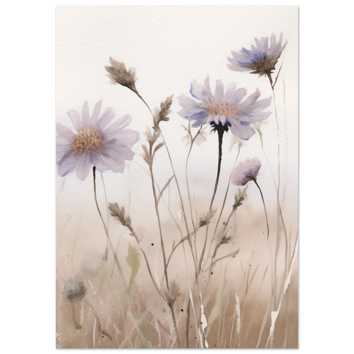 Artfulprints Poster Flower aquarel 1  - A4 21x29.7 cm - Taupe
