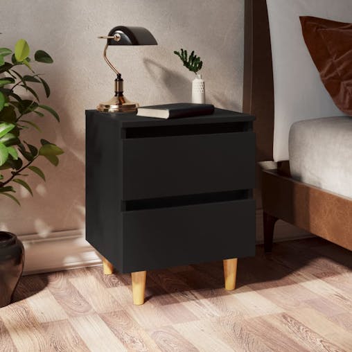 NNEVL Bed Cabinets with Solid Pinewood Legs 2 pcs Black 40x35x50 cm