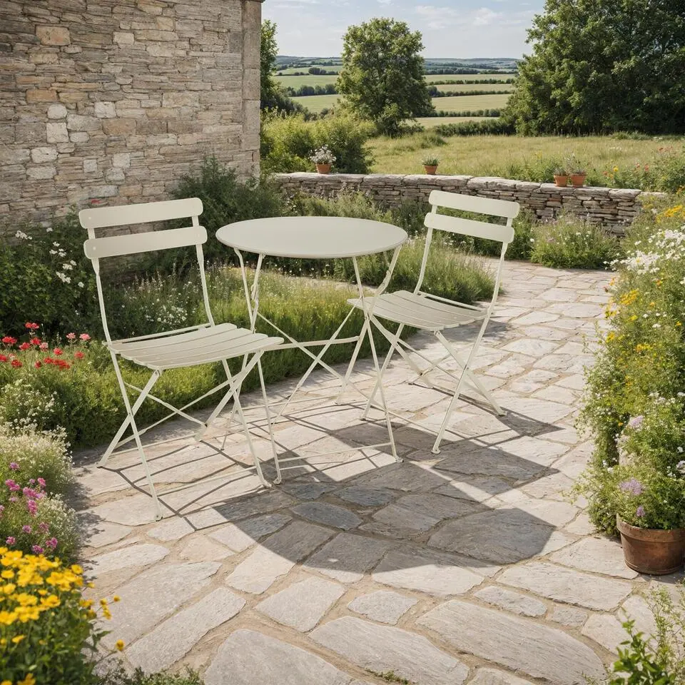 tectake Bistrotafel set Frieda, inklapbaar voor 2 personen, Cr&egrave;me