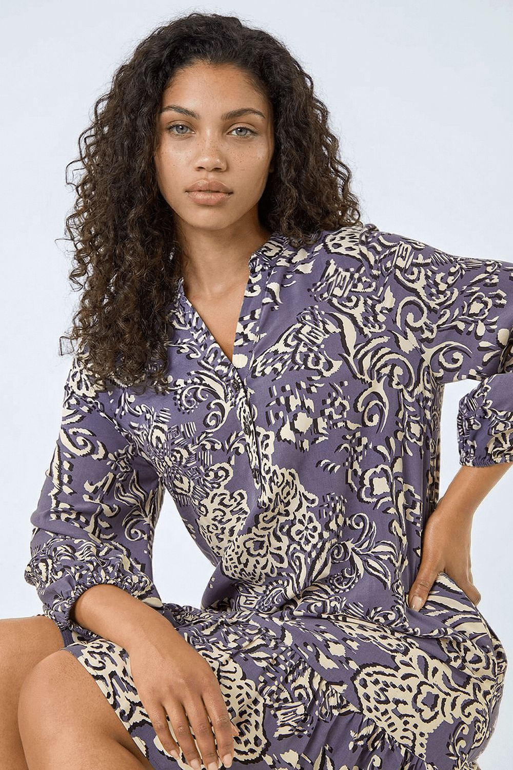 Roman Petite Abstract Print Tiered Dress