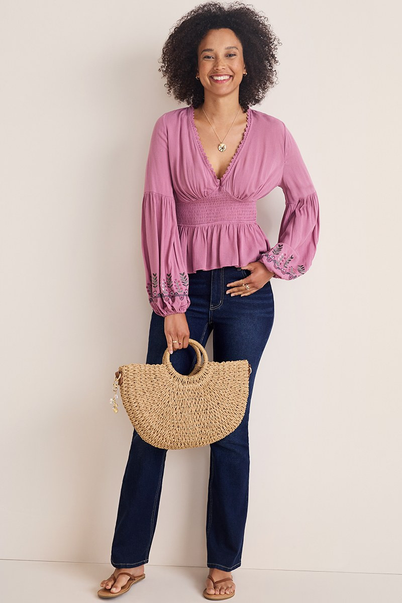 Katie Embroidered Balloon Sleeve Blouse