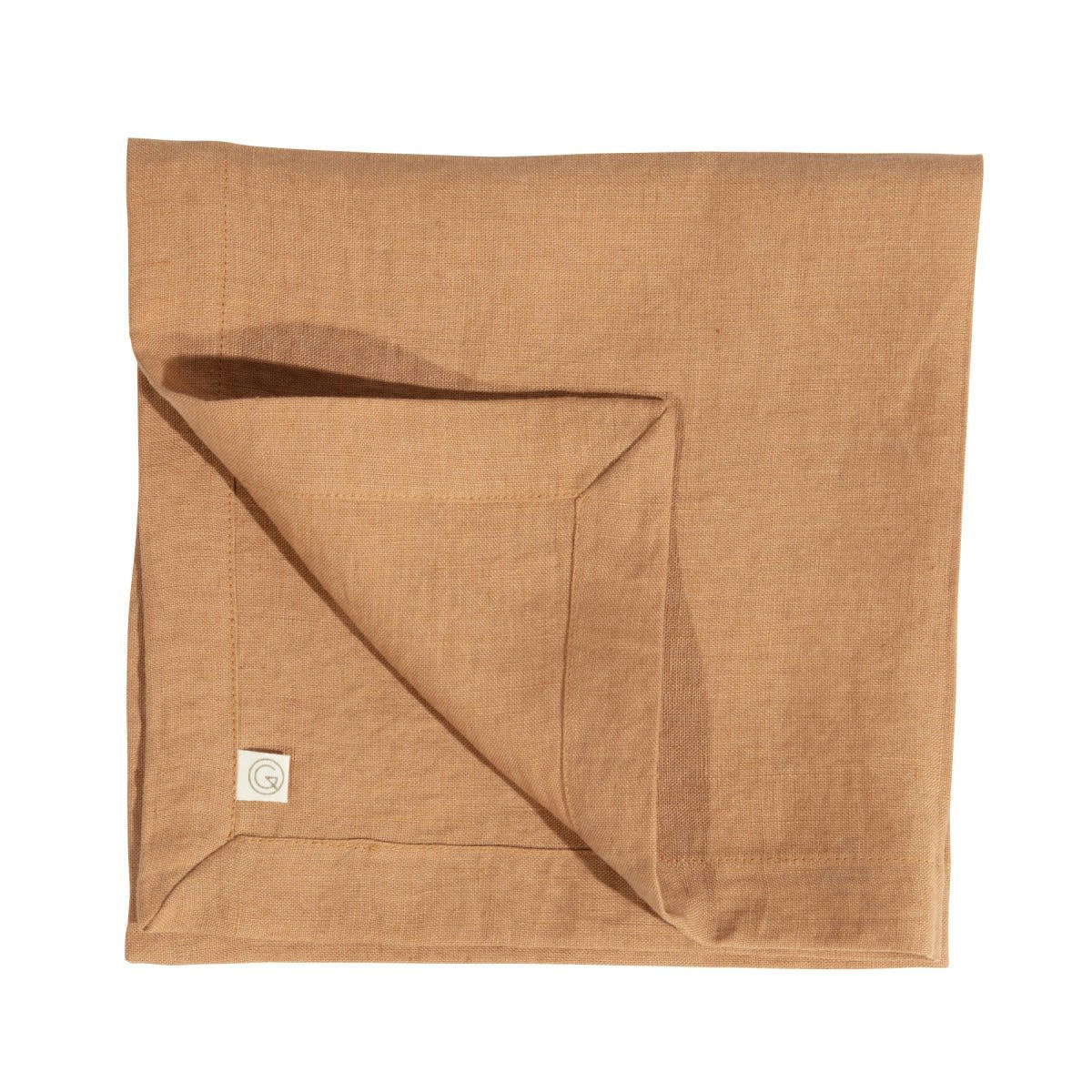 LES ESSENTIELS - Serviette en lin lavé marron camel 45x45
