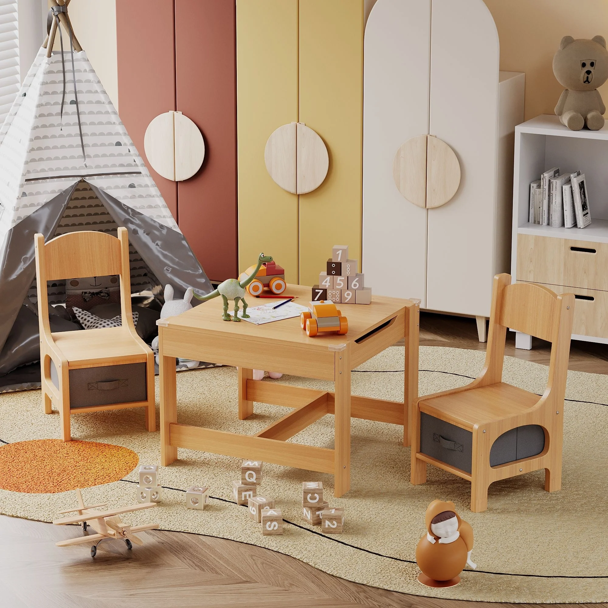 Furniwell 3 in 1 Kids Table and Chair Set with Drawer - N/A