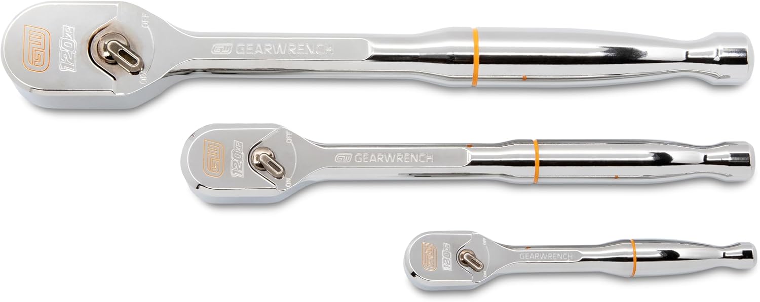 GEARWRENCH 3 Piece 1/4, 3/8 and 1/2 Drive 120XP Full Polish Teardrop Ratchet Set | 81206XP