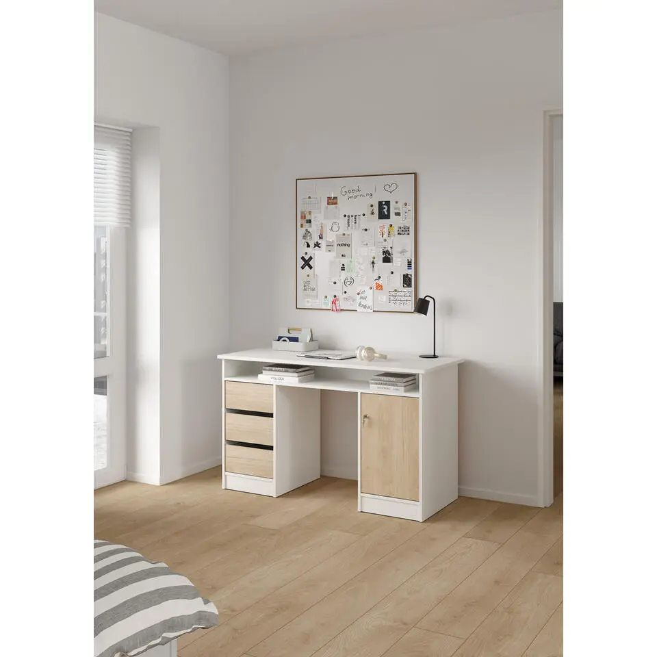 Kantoorbureau Wit/Naturel - 126x55x76cm - Function Plus