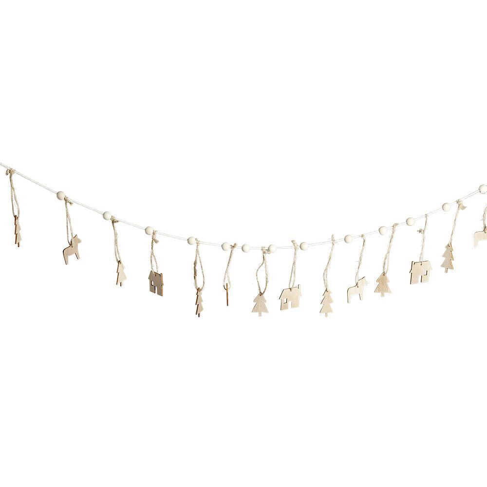 Guirlande de No&euml;l en bois fantaisie blanc 1,8m