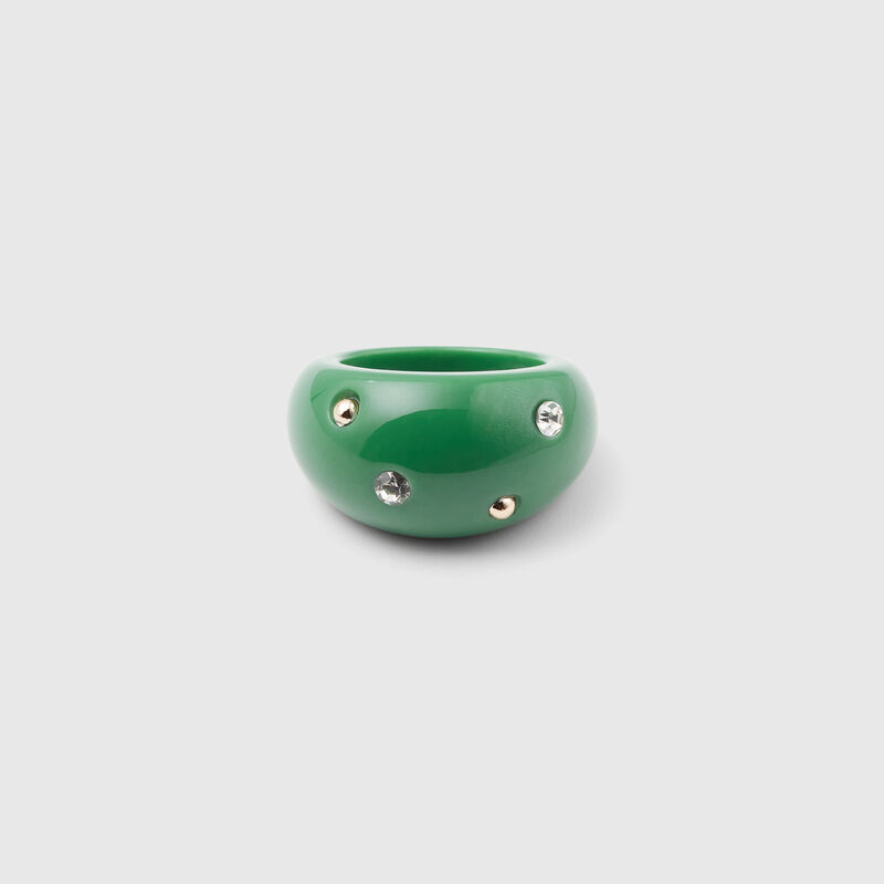 Green ring with rhinestones and studs